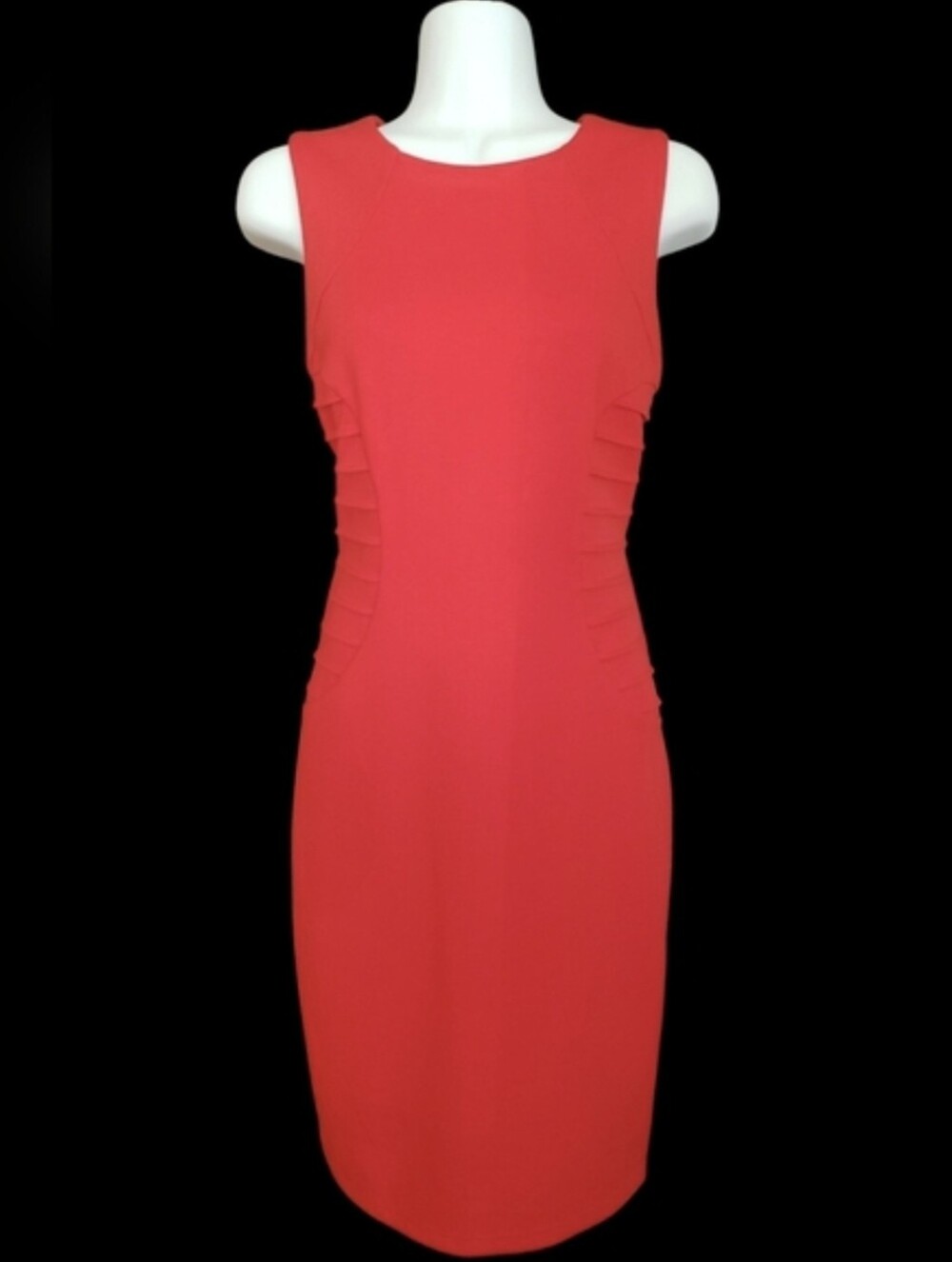 NWT Spense Scarlet Red Midi Cocktail Dress With Ribbed Details Size 4P - Picture 2 of 5